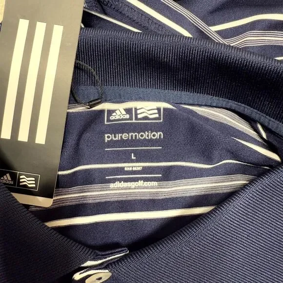 adidas Golf puremotion Mens Moisture Wicking Blue/White Performance Polo L‎ NEW - Picture 2 of 11